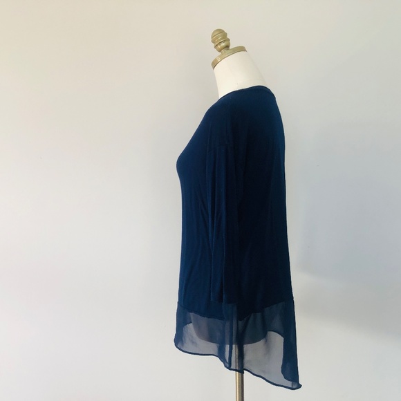 Pullover Blue Sheer Medium Boat Neck Three Quarter Sleeves TAHARI - Picture 5 of 7